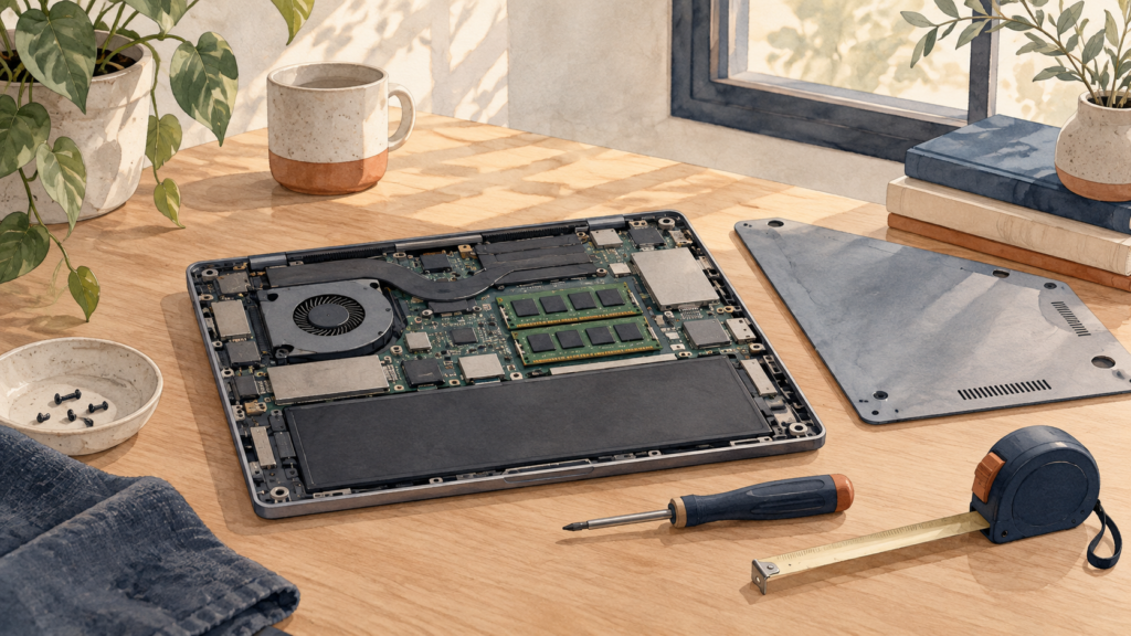 ノートPCの内部を開けたイメージイラスト